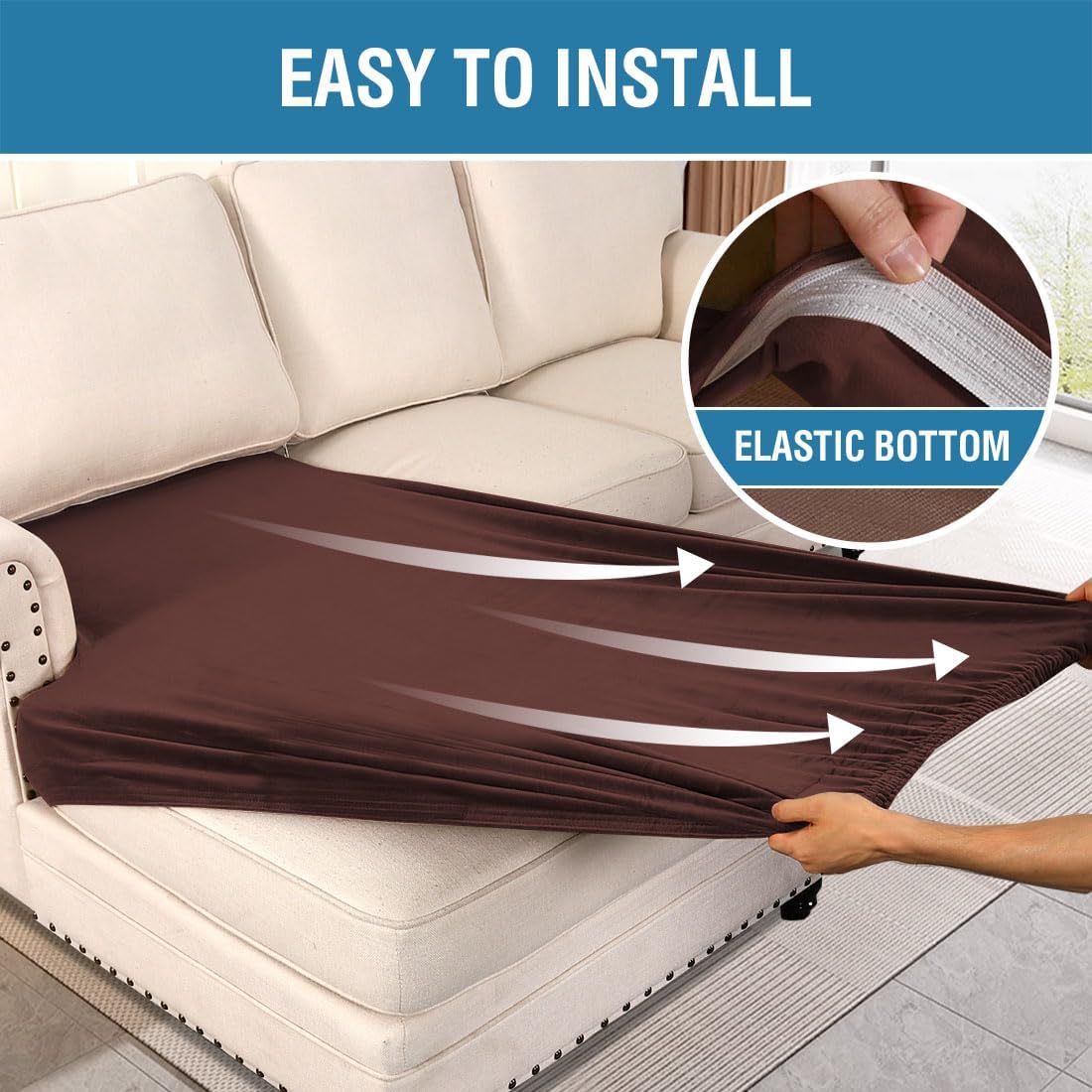 H.VERSAILTEX Velvet Stretch Individual Chaise Cover Sectional Couch Covers for L Shaped Sofa Both Left/Right Furniture Protector Seat Cushion Sofa Cover (1 Piece Chaise Cover, Brown)