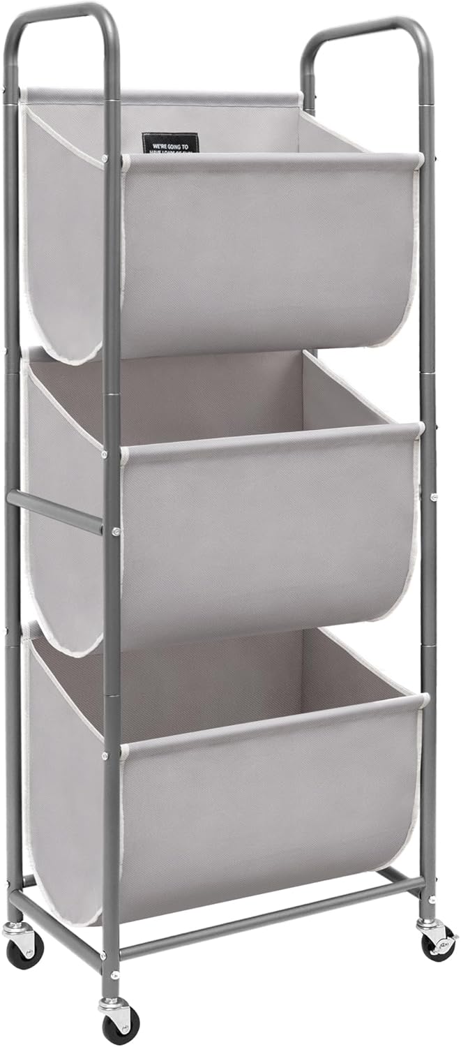 STORAGE MANIAC 120 Liters Vertical Rolling Laundry Hamper, 3 Section Laundry Sorter with Wheels and 2 Breaks, 3-tier Laundry Baskets for Small Space, Dorm, Laundry Room, Closet, Bathroom, Gray 3-tier