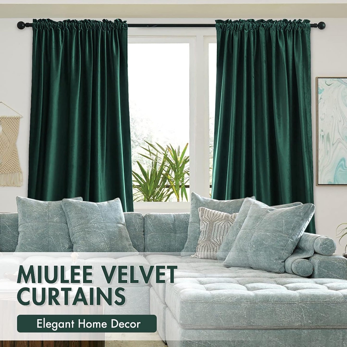 MIULEE Dark Green Velvet Curtains Thermal Insulated Blackout Curtain Christmas Emerald Green Drapes for Bedroom Living Room Darkening 84 Inches Long Curtains Panels Rod Pocket Set of 2