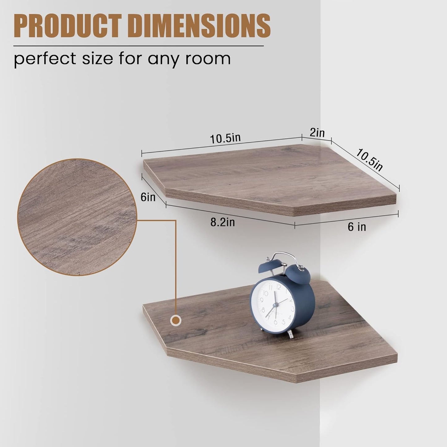 Corner Shelf Wall Mount, Corner Floating Shelves, Set of 4 Corner Wall Shelf Organizer, Rustic Wood Wall Storage Display Shelves for Living Room Bedroom Bathroom Kitchen, Rustic Grey