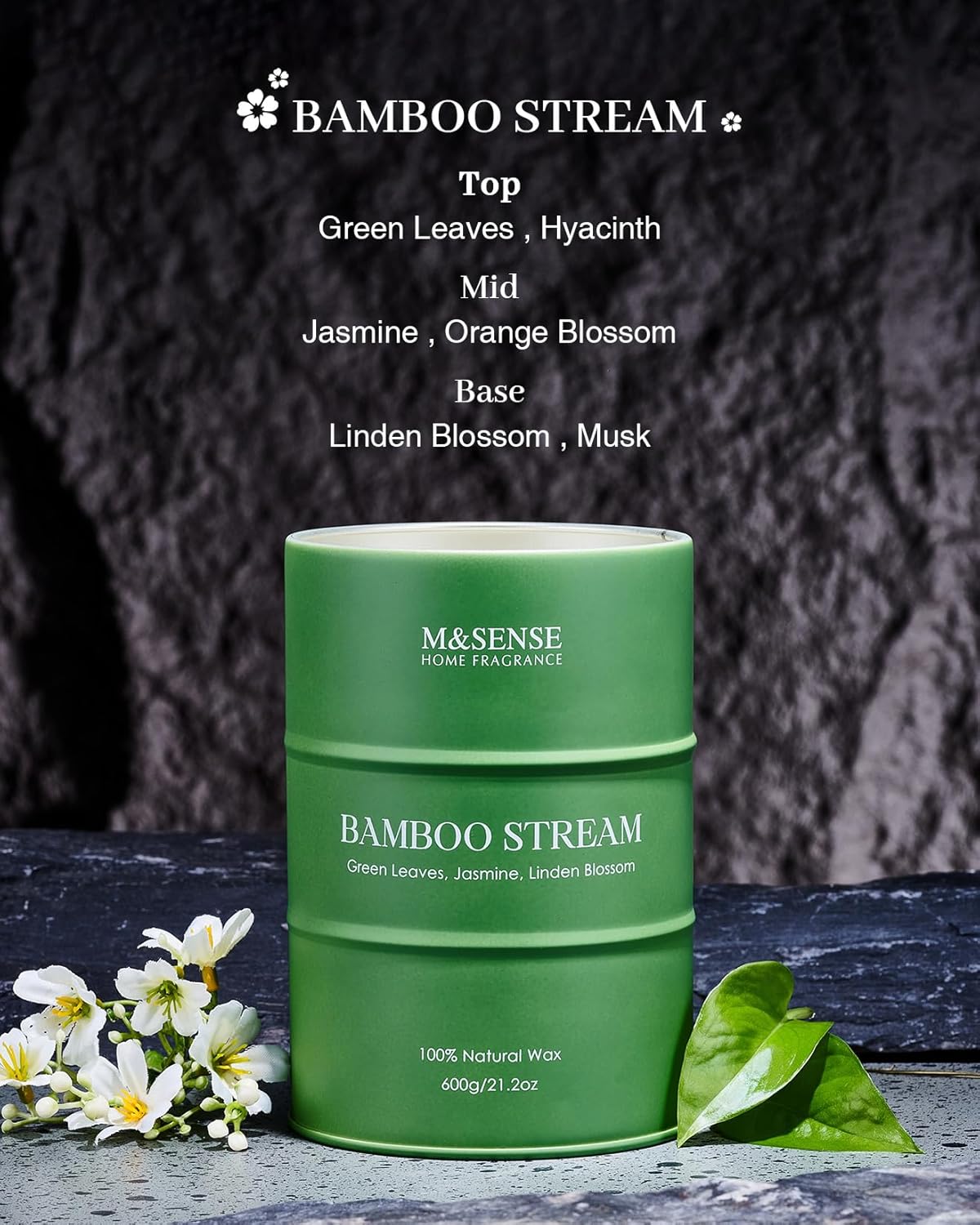 M&SENSE Bamboo Scented Candles Natural Non Toxic, Large Aromatherapy Candle for Stress Relief Meditation Relaxing, Housewarming Gifts for Women Men, 21.2oz 120 Hour Long Burning