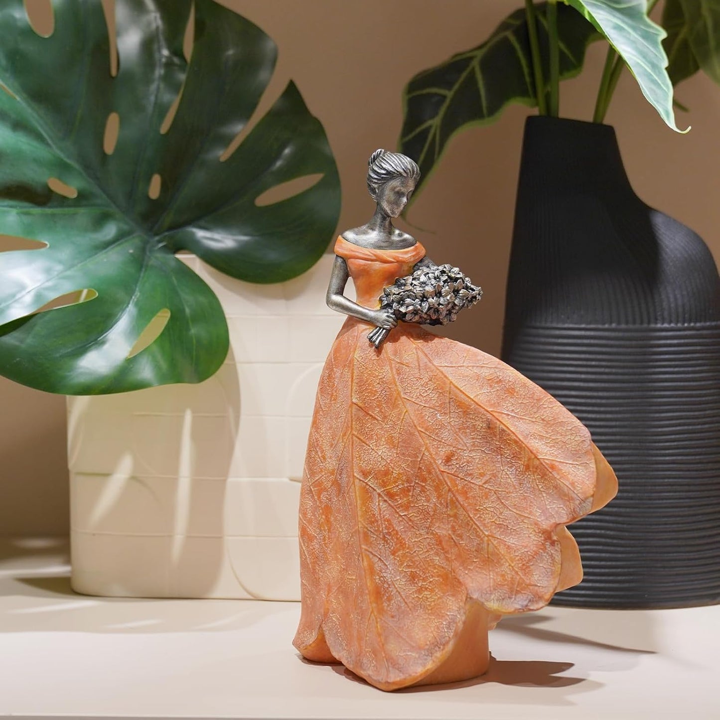Guichifun Fairy Statue Collection Home Decoration - Orange Leaf Angel Girls Resin Home Decor for Outside or Inside Rustic Garden Outdoor Yard Decorations Figurines Gift 7.5 x 4.5 x 11.5 Inch