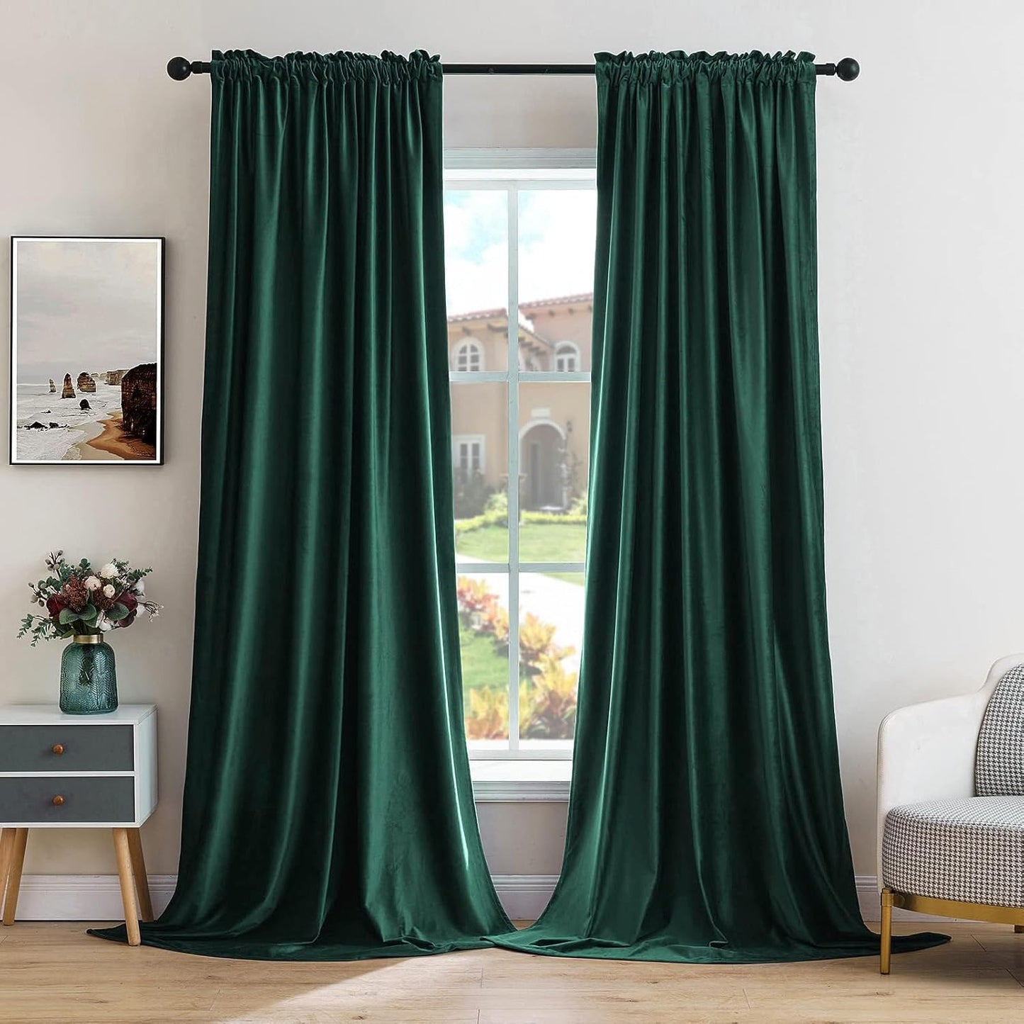 MIULEE Dark Green Velvet Curtains Thermal Insulated Blackout Curtain Christmas Emerald Green Drapes for Bedroom Living Room Darkening 72 Inches Long Curtains Panels Rod Pocket Set of 2