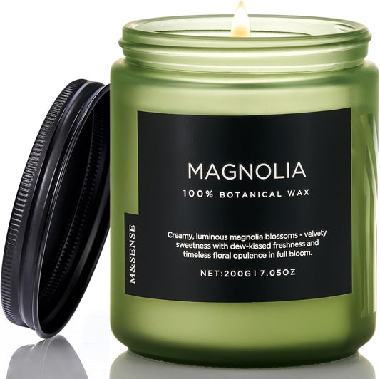 M&SENSE Magnolia Jasmine Scented Candle, 7.05oz 50 Hours Long Lasting Clean Non Toxic All Natural Soy Wax Candle for Relaxing & Stress Relief, 2 Wick Spring Fragrance Gifts for Home Decor