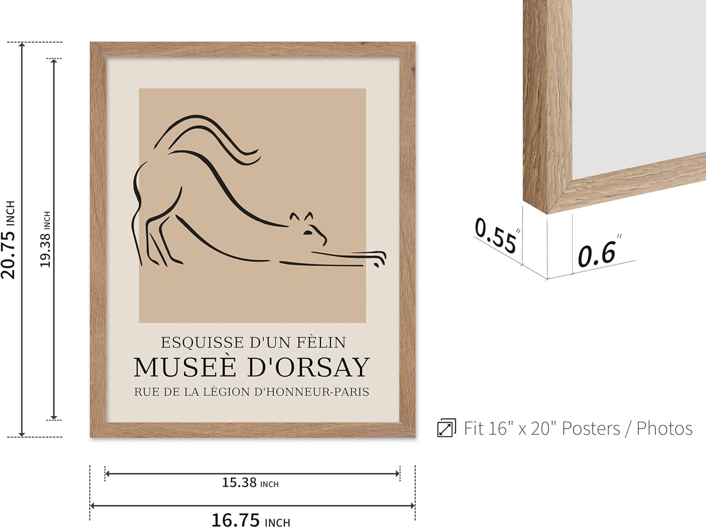 Poster Master Vintage Poster - Retro Minimalist Print - Gift for Artist, Housewarming - Cat, Line Drawing, Sketch, Abstract - Wall Decor for Living Room, Bedroom, 16x20 Beige Framed