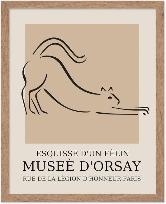 Poster Master Vintage Poster - Retro Minimalist Print - Gift for Artist, Housewarming - Cat, Line Drawing, Sketch, Abstract - Wall Decor for Living Room, Bedroom, 8x10 Beige Framed