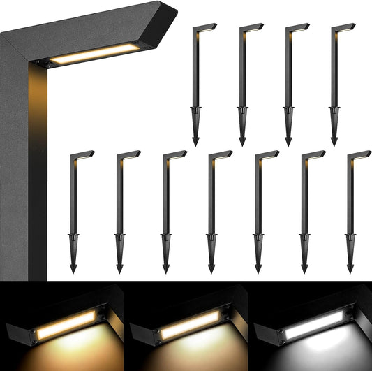 Gardencoin 3CCT LED Low Voltage Landscape Pathway Light, 12V Premium 3000K/4000K/5000K Selectable Path Lights Wired, Modern Walkway Lights Outdoor, Higher Housing with Larger Stake (19.71IN, 12pack)