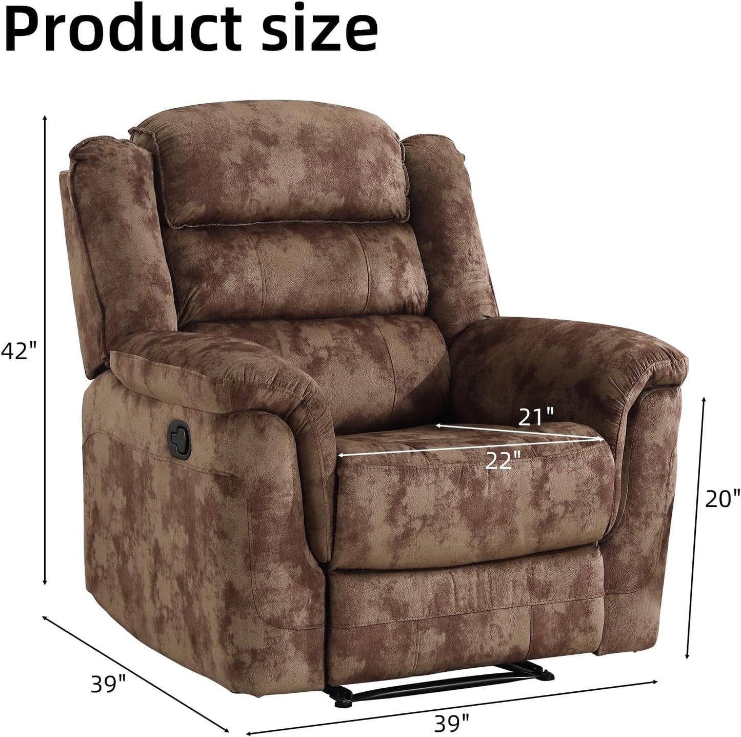 EBELLO Manual Recliner Chair, Soft Fabric Recliner Sofa with Overstuffed Armrest and Backrest for Living Room, Bedroom, Brown