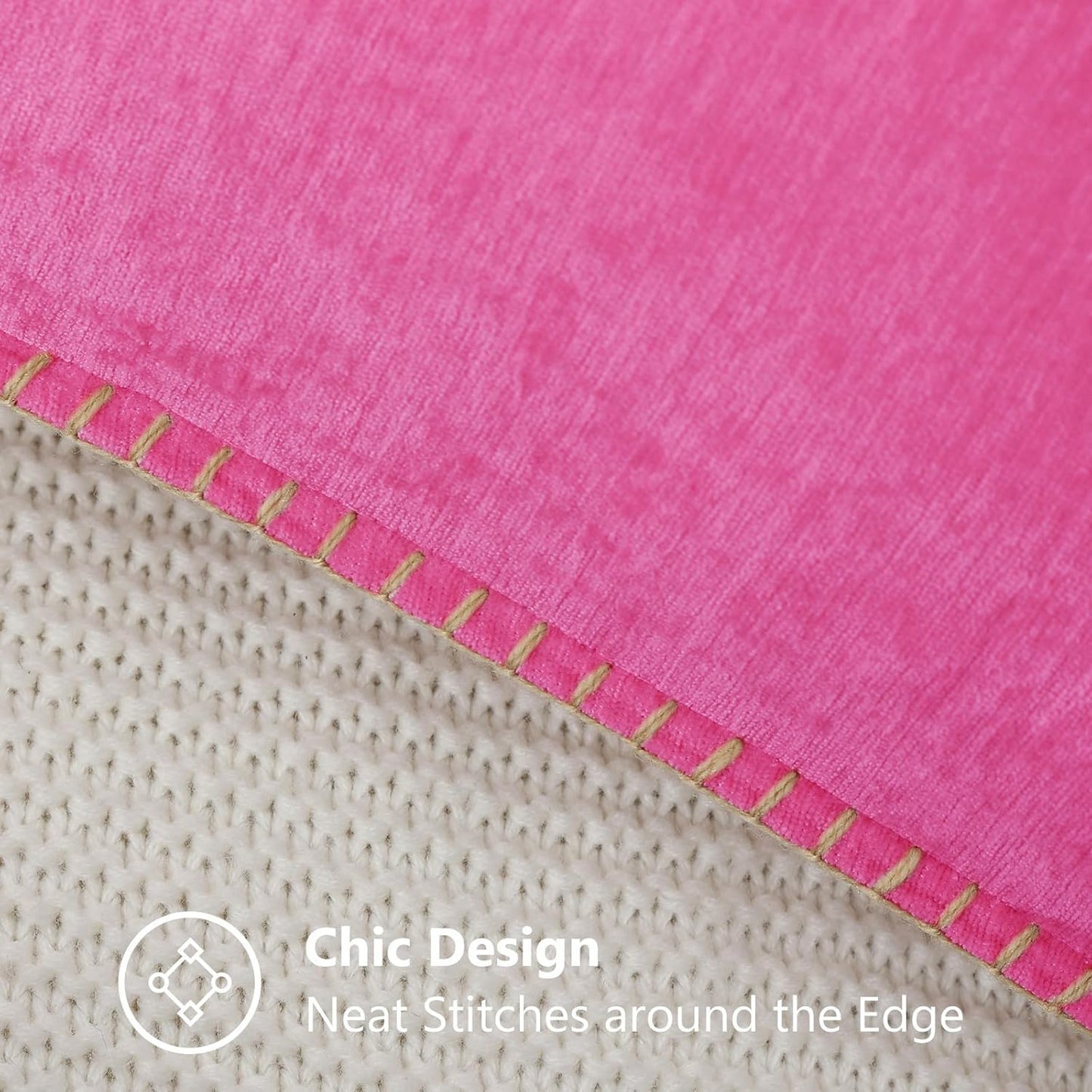 decorUhome Chenille Soft Throw Pillow Covers 20x20 Set of 2, Farmhouse Velvet Neutral Decorative Euro Pillow Covers with Stitched Edge for Couch Sofa Bed Home Decor, Hot Pink