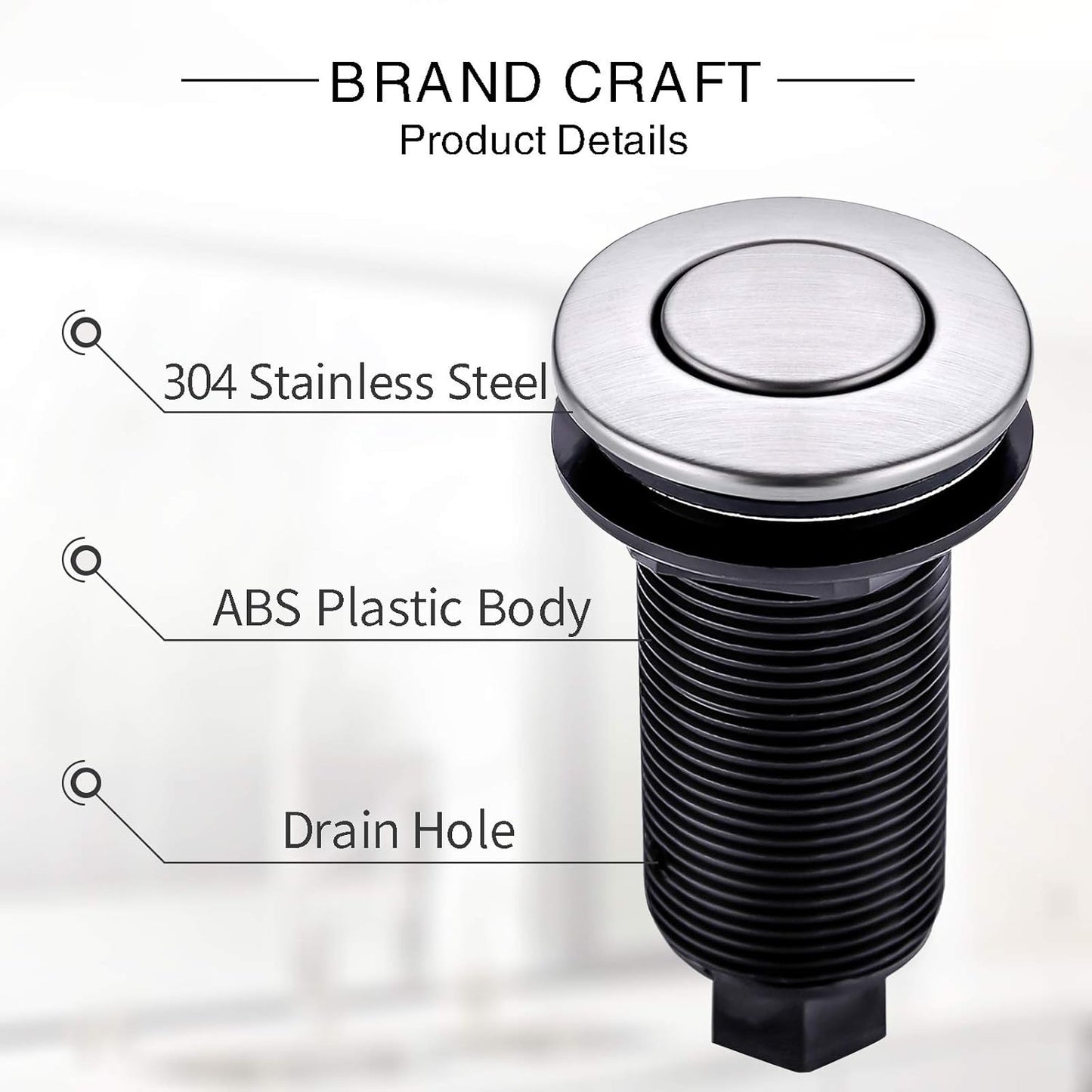 Garbage Disposal SinkTop Air Switch Kit with Long Button,Brass Made Cover,Brushed Nickel