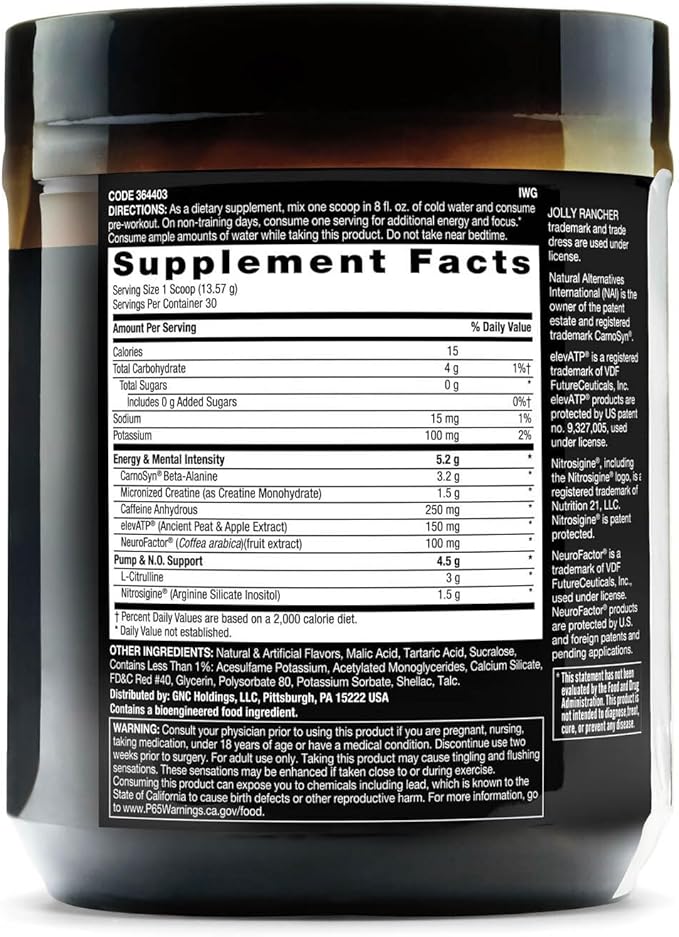 BEYOND RAW LIT | Clinically Dosed Pre-Workout Powder | Contains Caffeine, L-Citrulline, Beta-Alanine, and Nitric Oxide | Jolly Rancher Watermelon | 30 Servings