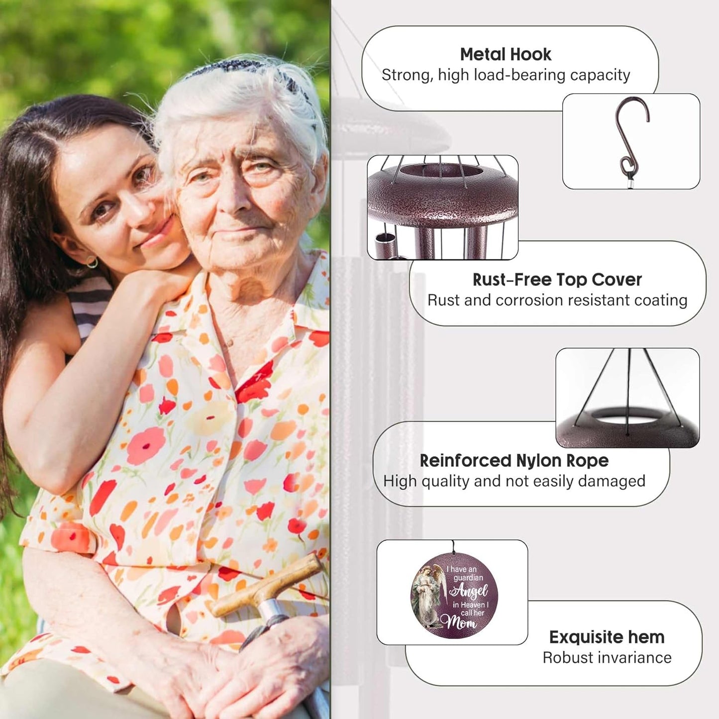 ASTARIN 36" Large Deep Tone Personalized Sympathy Wind Chimes, Memorial Wind Chime for Loss of Mother Father Loved One, Angel Bereavement Gifts Decor Outdoor Patio Garden Graveyard