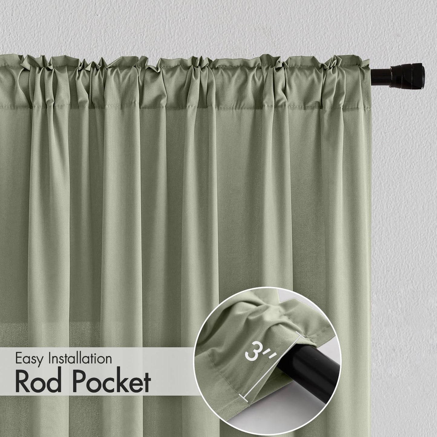 MIULEE Sage Green Privacy Sheer Curtains That Let Light in 90 Inches Long Non-See-Through Semi Sheer Curtain Light Filtering Window Curtains Drapes for Living Room Bedroom 2 Panels Set 42 X 90