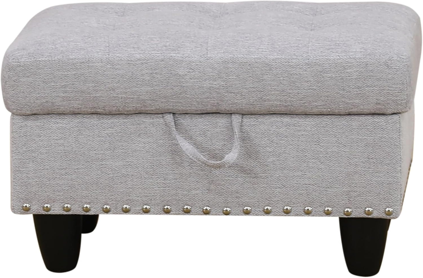 Ottoman Rectangular Storage Ottoman Bench, Flannel Footrest Stool Footstool with Lid for Living Room, Bedroom, Entryway, Gray White, 28.5"x19"x17.5"