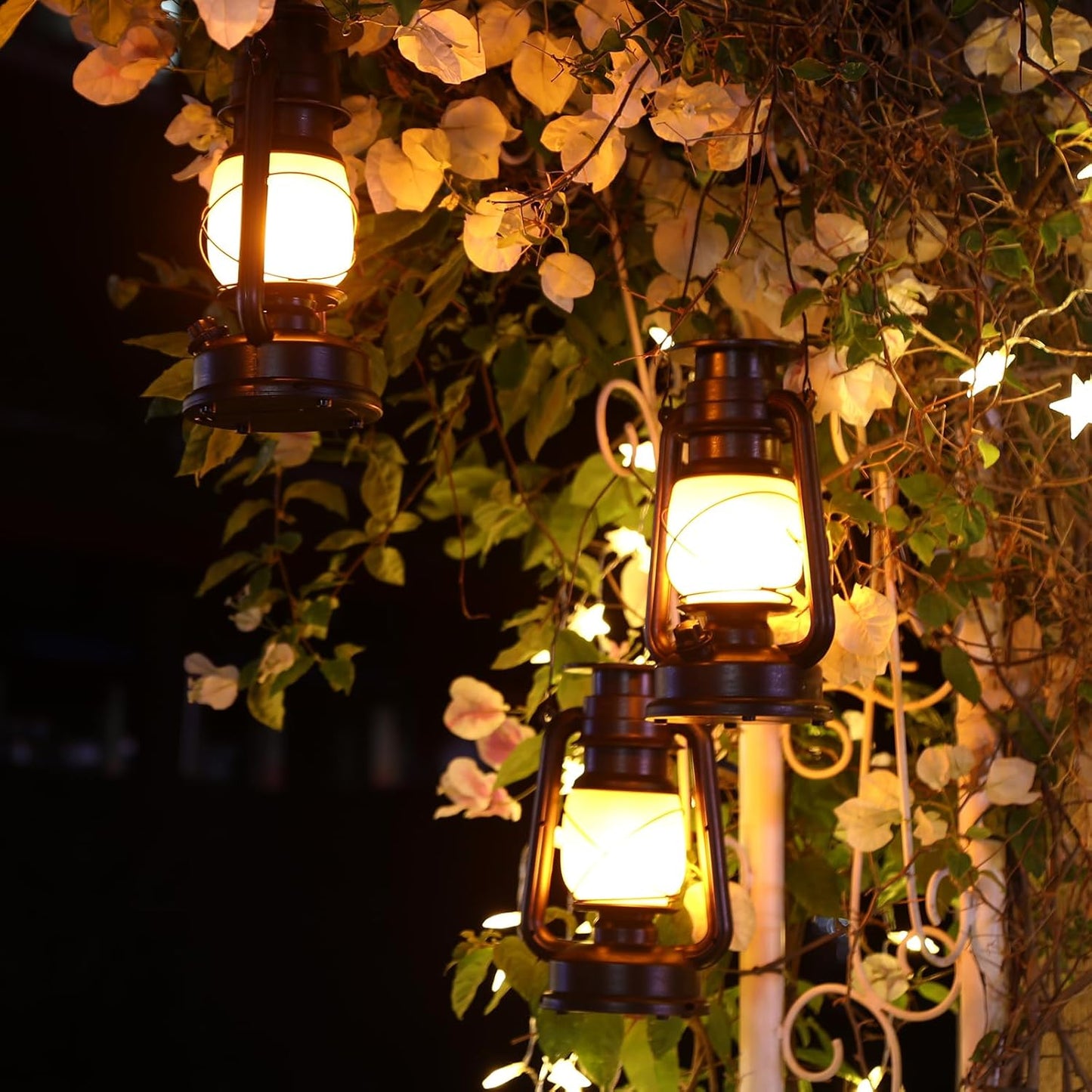 2 Pack Solar Hanging Lantern Outdoor, Solar Powered, Auto On/Off Waterproof LED Flame Umbrella Vintage Lights for Garden, Patio, Yard, Flickering Flameless Candle Mission Lights for Table, Party