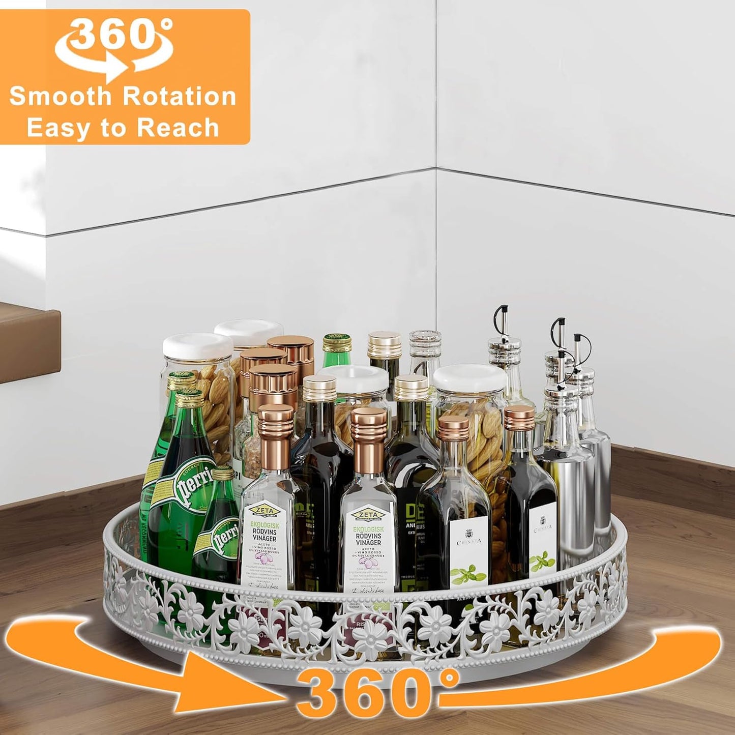 Lazy Susan Turntable Organizer, 13 inch Large Rotating Spice Rack Lazy Susan for Dining Table Top Cabinet Countertop Pantry Kitchen Cupboard Bathroom White