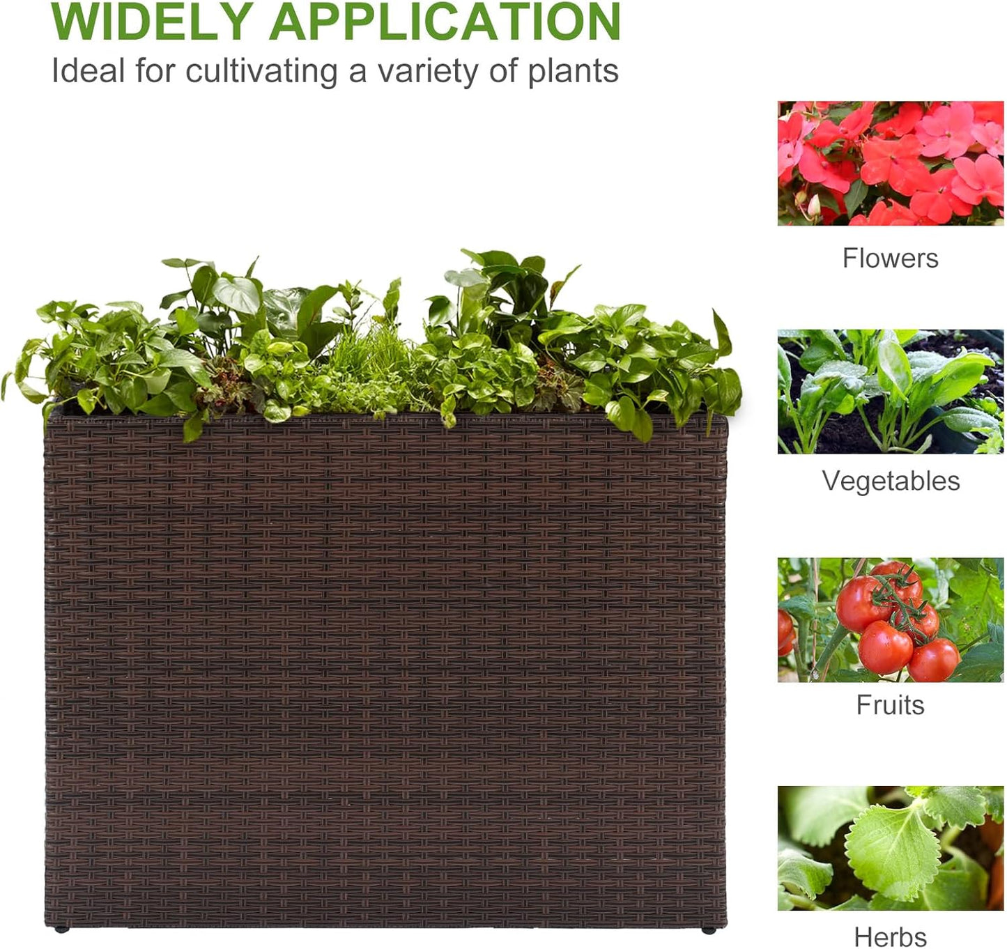 LEWIS&WAYNE Large Rectangular Block Planter Box Handmade Wicker Tall Planters for Outdoor Plants with Removable Liners Modern Planter for Indoor Outdoor Patio Deck - Brown, 38''x11''x30''