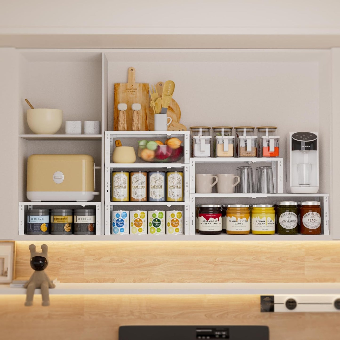 Expandable Spice Rack,Stackable Storage for Cabinet, Multi-Functional Kitchen Shelving,Height-Adjustable,Sustainable Organizer Solution(3Packs/White/Medium)