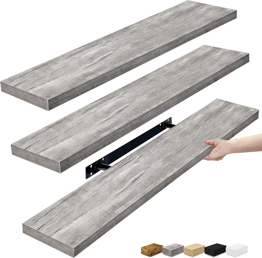Sorbus Floating Shelves for Wall - 35 Inch Long Bathroom Shelves, Wall Decor for Bedroom, Kitchen, Living Room & Book Storage - Mounted Floating Shelf with Invisible Brackets (Gray, 3 Pack)