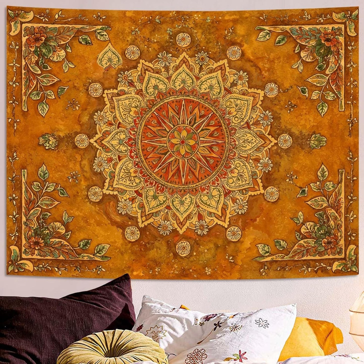 Lunerfex Floral Mandala Tapestry Boho Tapestry for Bedroom Brown Tapestries Wall Hanging Living Room Wall Art and Home Decor 70x90
