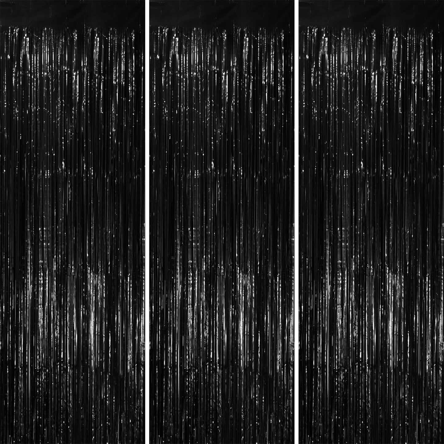 3 Pack 3.3x8.2 Feet Black Foil Fringe Backdrop Curtains, Tinsel Streamers Birthday Party Decorations, Fringe Backdrop for Graduation, New Years, Halloween, Disco Party