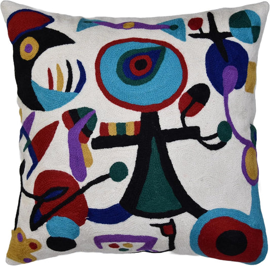 Picasso Inspired Decorative Pillow Cover Hand Embroidered Abstract Toss Pillows Farmhouse Chair Cushion Contemporary Pillowsham Mid-Century Chair Cushions Wool Size 18x18