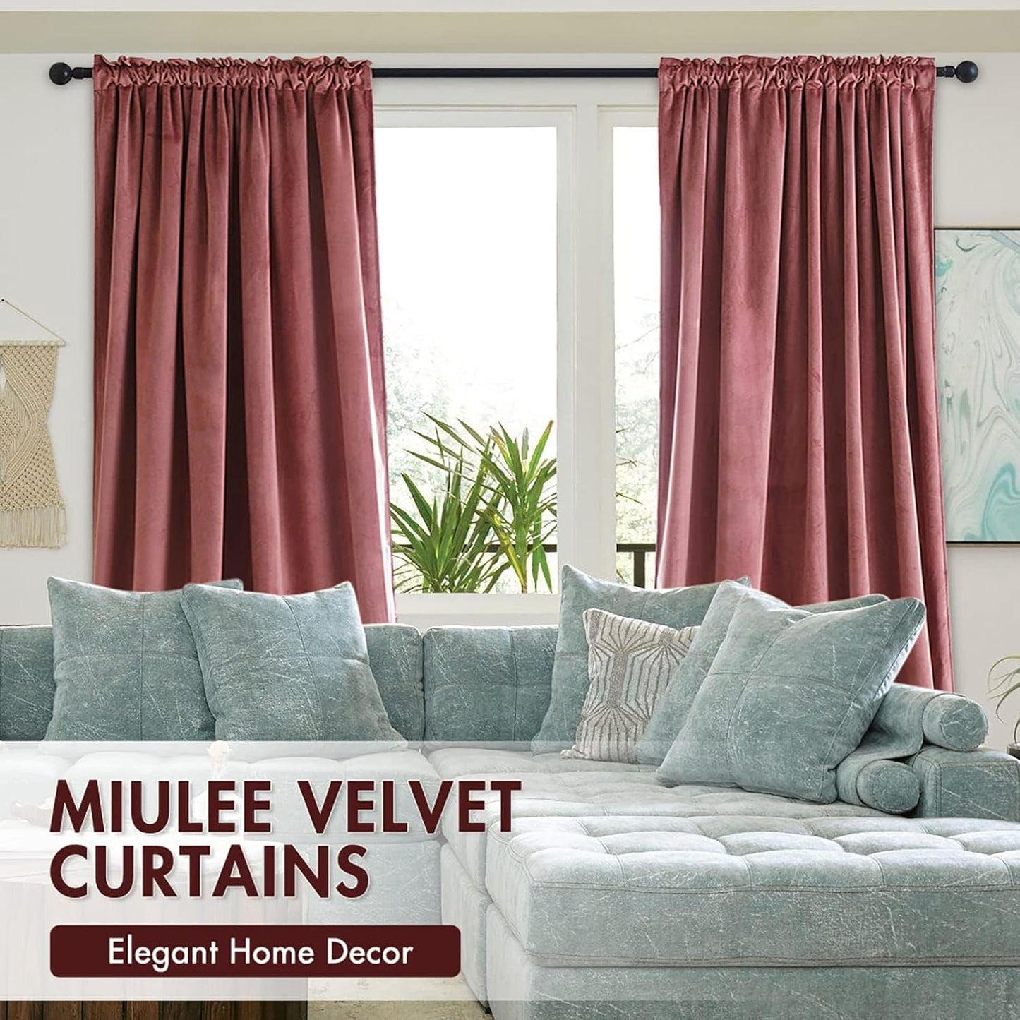 MIULEE Dusty Rose Pink Velvet Curtains 84 Inches Long, Extra Wide Blackout Drapes for Bedroom Living Room Sliding Door, Thermal Insulated Window Panels, Rod Pocket, Set of 2 W72 x L84