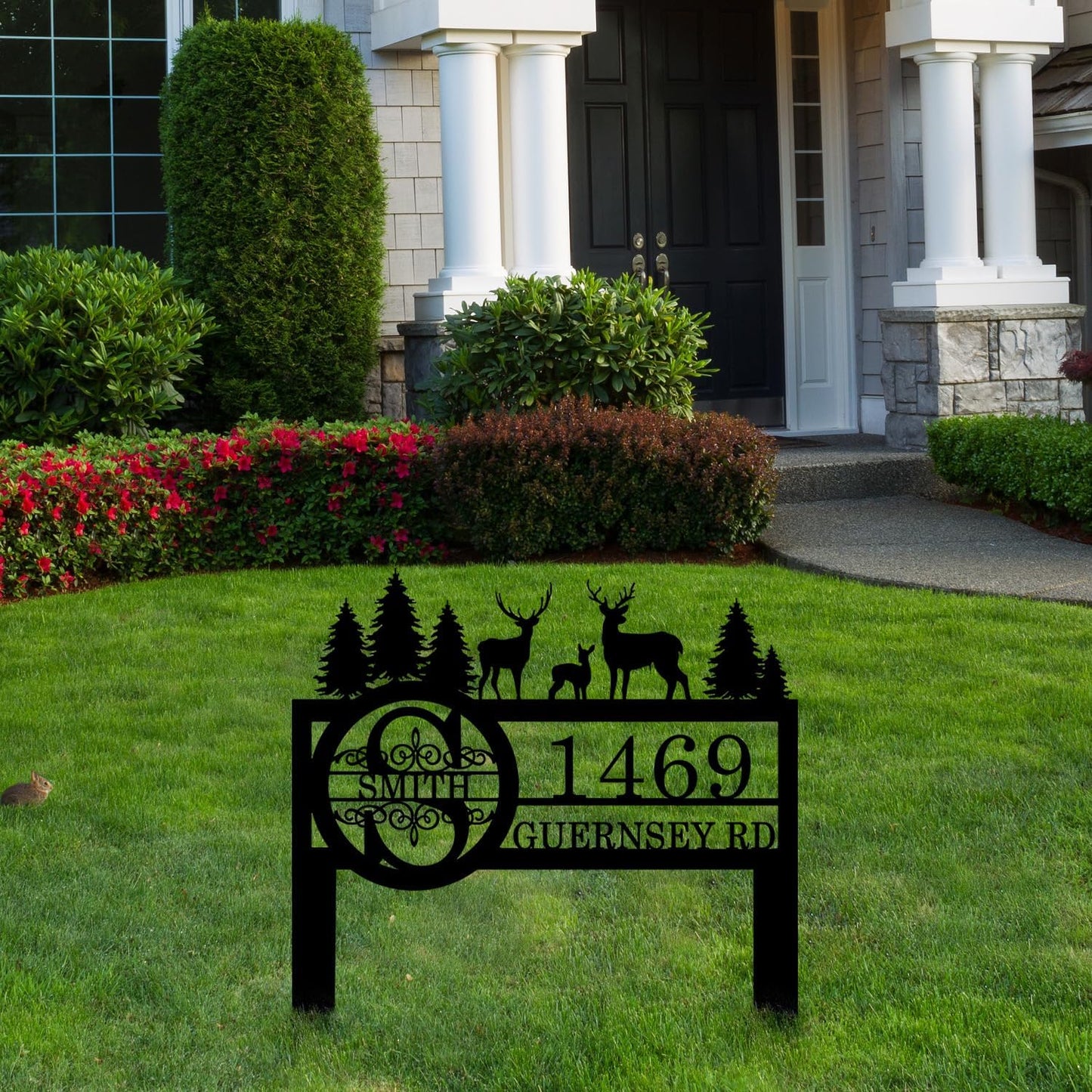 Personalized Deer Custom Garden Address Sign with Metal Stake, Housewarming Gift, Outside Camping Decor
