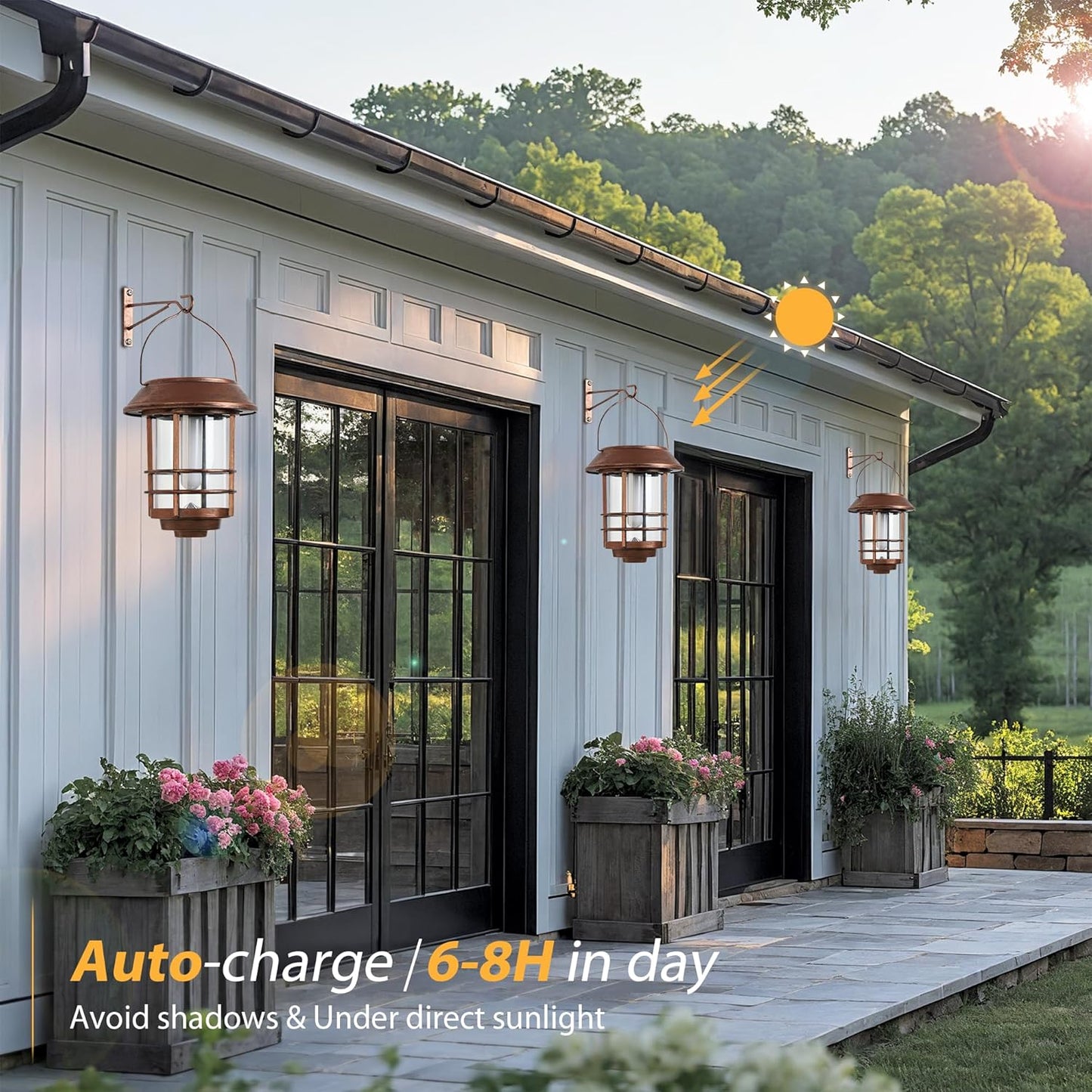 Otdair Solar Wall Lantern Outdoor, Flickering Flames Solar Sconce Lights Outdoor, Hanging Lamps Wall Mount for Front Porch, Patio and Yard, 2 Pack, Bronze