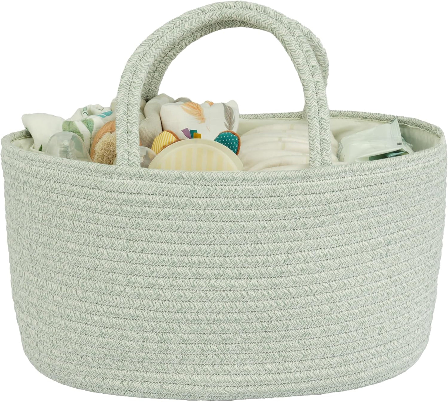 Diaper Caddy Organizer Cotton Rope Baby Basket Nursery Storage and Portable Tote Bag for Car Ideal Baby Shower Gifts and Registry Must-Have for Newborn Essentials Large light green