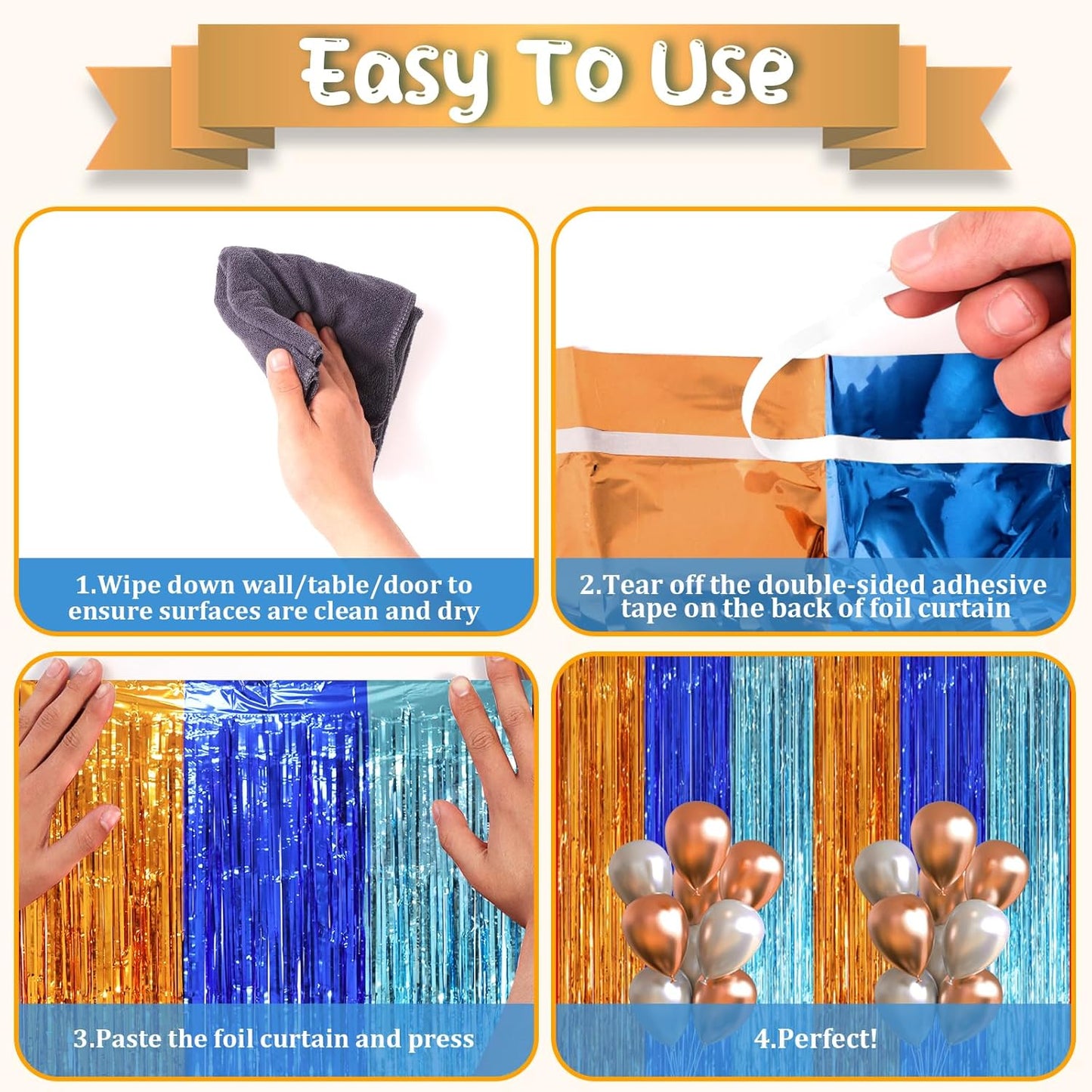 3 Pack 3.3 x 8.2 ft Blue Orange Foil Fringe Backdrop Curtains, Tinsel Streamers Party Decorations, Fringe Backdrop, Door Shimmer for Birthday Party