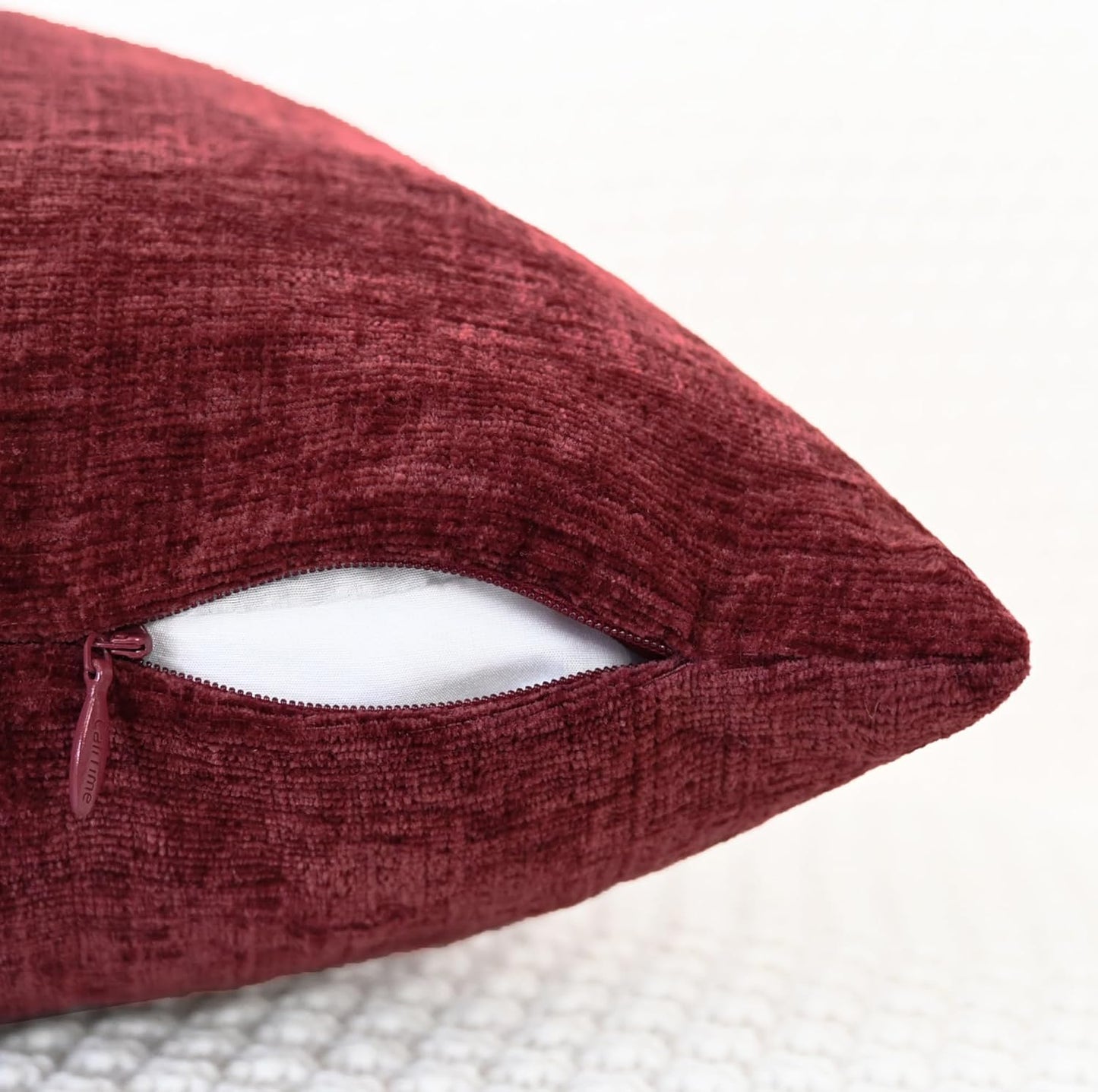 CaliTime Throw Pillow Covers Decorative 16 X 16 Inches Pack of 2 Cozy Chenille Cushion Cases for Couch Sofa Bed Living Room Home Burgundy