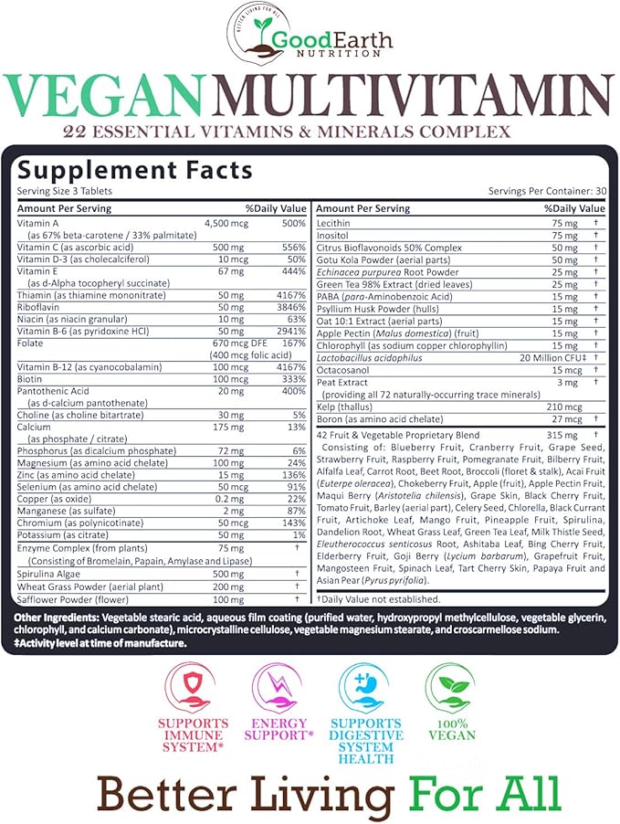 Vegan Multivitamins for Men & Women D3 ,