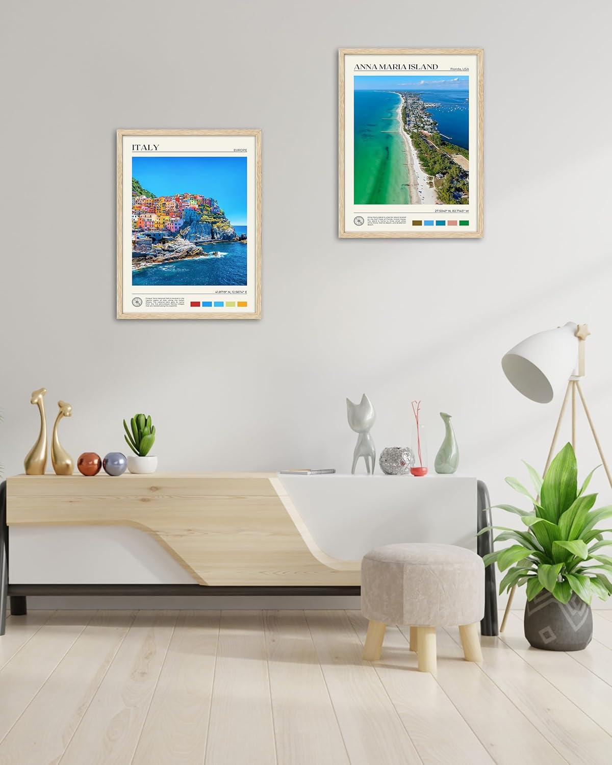 HesenDot Natural OAK Wood Framed Anna Maria Island Wall Art,12x16in Florida Seascape Canvas Wall Print,Classic Urban Landmark Wall Decor for Living Room, Bedroom,Office Gallery Set of 1