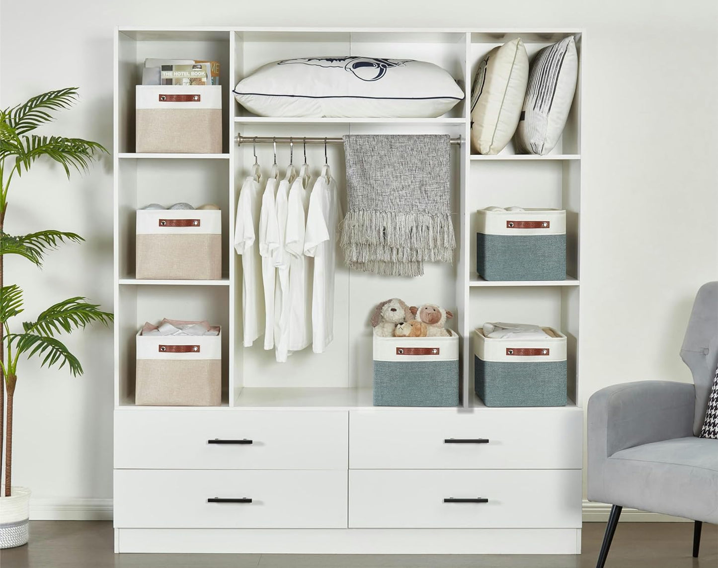 DECOMOMO Storage Baskets for Shelves - Fabric Closet Organizers and Storage Bins, Perfect Baskets for Organizing Closet Toys Nursery (Green and White, XL - 3 Pack)