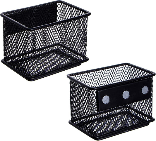 dedoot 2 Pack Magnetic Pen Holder, 3.45x2.3x2.6 Inch Magnetic Basket Locker Organizer Metal Mesh Pencil Memo Holder for Whiteboard, Fridge, Desk, Offices