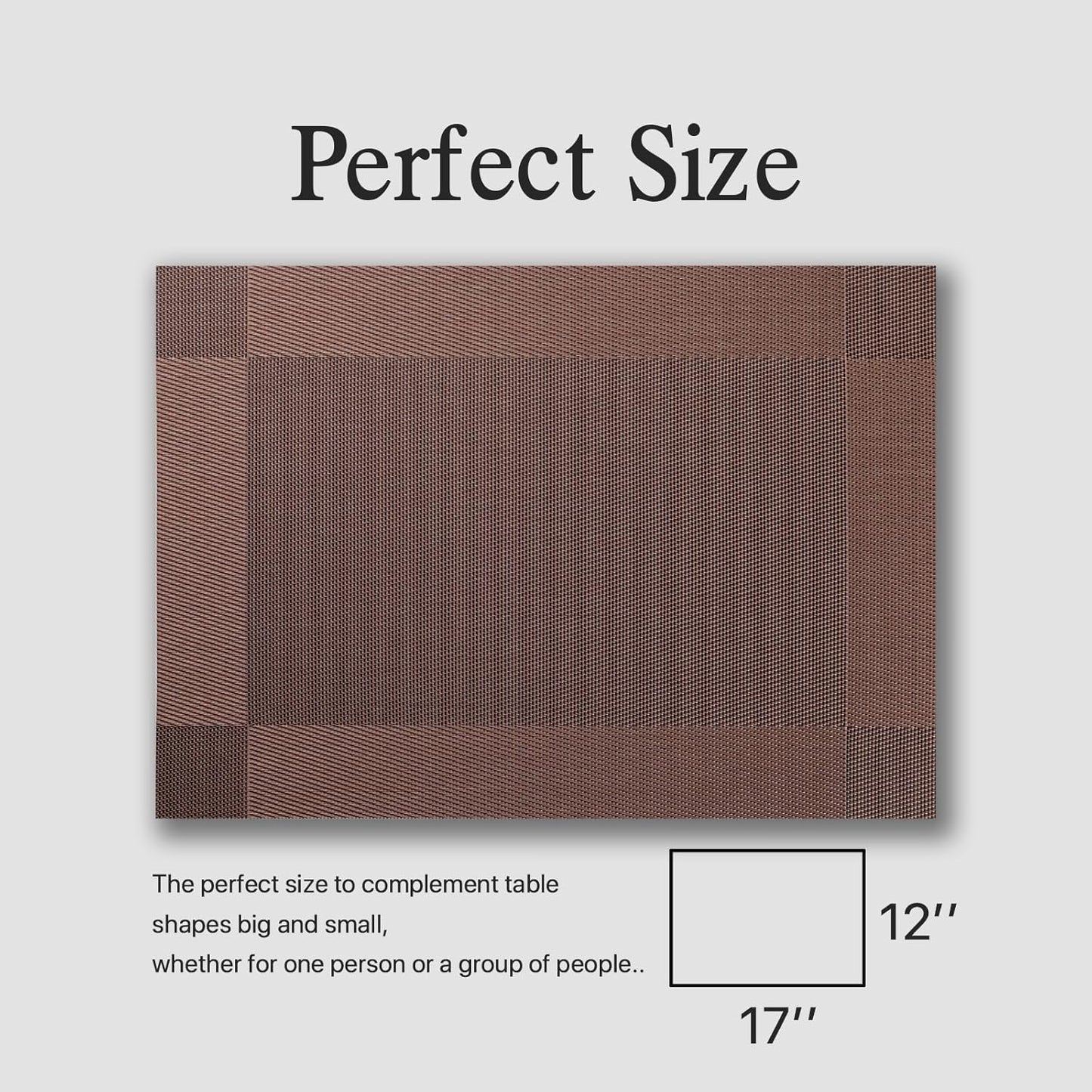 Placemats Set of 4 - Easy Clean Woven Vinyl Placemats for Dining Table, Indoor/Outdoor Place Mats, Washable PVC Table Mats（Brown Cube）