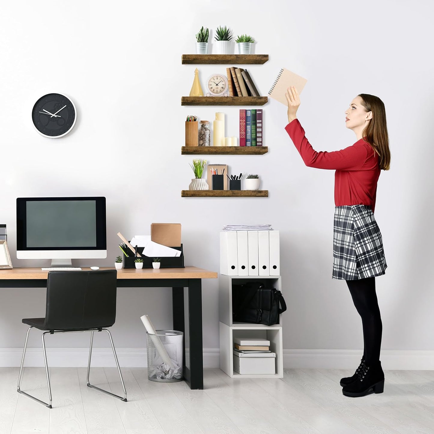 Sorbus Floating Shelves for Wall, Bathroom Shelves Wall Mounted for Kitchen, Bedroom, Living Room, Bathroom Storage, Over Toilet, Hanging Book Shelf for Ｗall Home Decor (Rustic Brown, 4 Pack)