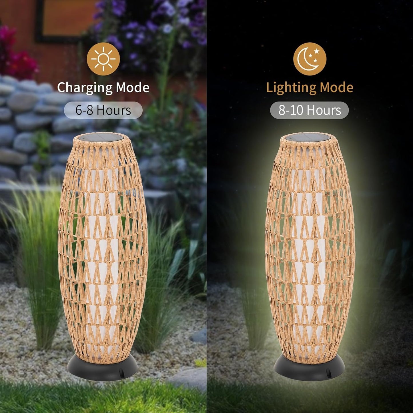 2 Pack Large Patio Solar Powered Lanterns for Garden Outdoor Decorative Floor Lamp Water-Resistant Wicker Lights for Deck Backyard