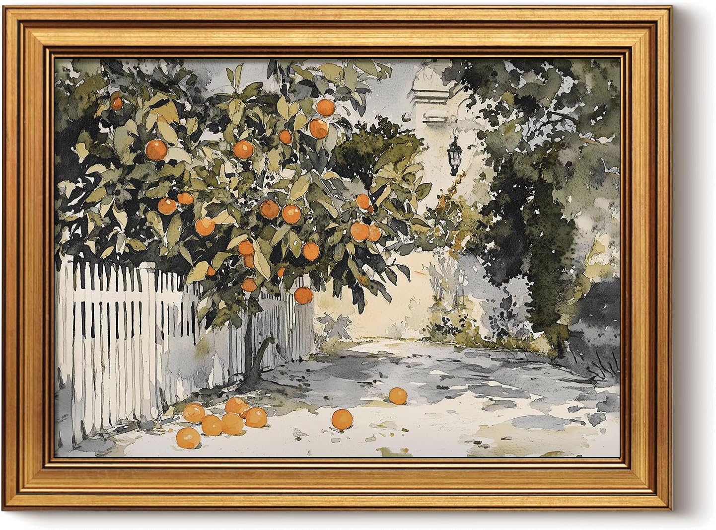 HUARCEY Gold Framed Vintage Wall Art for Living Room Country Orange Trees Earthy Room Decor Aesthetic Oil Painting Wall Picture Farmhouse Canvas Print Artwork for Kitchen Bedroom Bathroom Decor 12x16