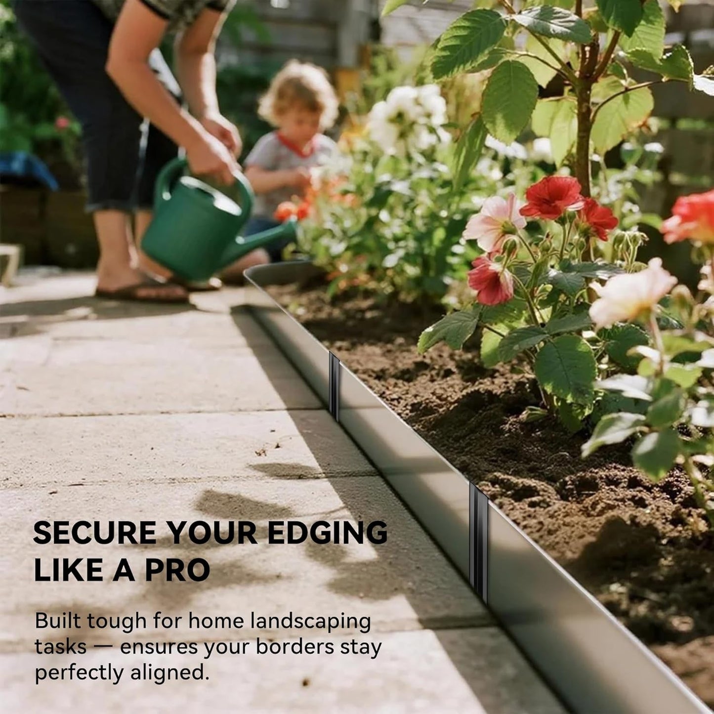 8Inch Metal Landscape Edging Stakes, 13Pcs Galvanized Steel Garden Stakes Top Curved Corrugated Landscaping Anchoring Spikes for Yard, Black