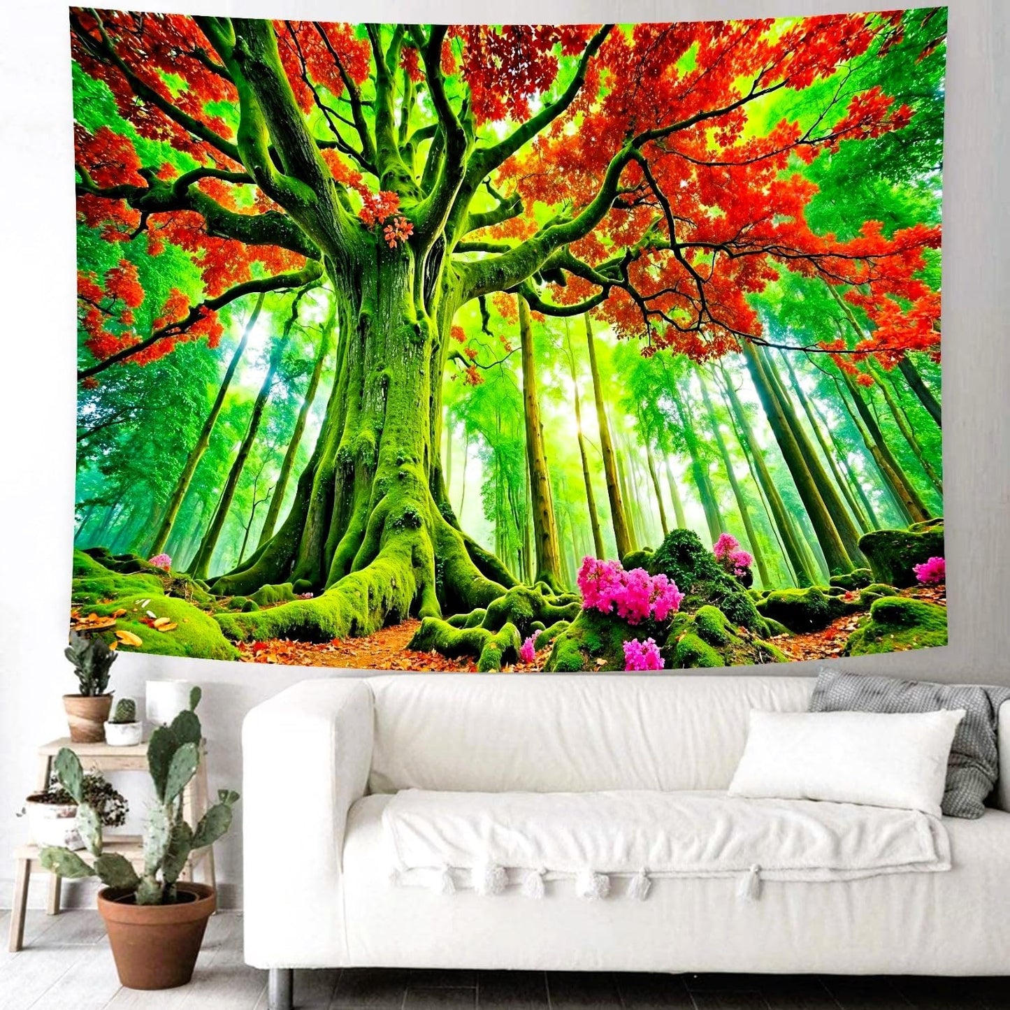 Delur Forest Tapestry Tree of Life Green Landscape Rainforest Wall Hanging Tapestry Colorful Mystical Nature Spiritual Psychedelic Headboard for Bedroom Living Room Home Decor (59.1" x 78.7")