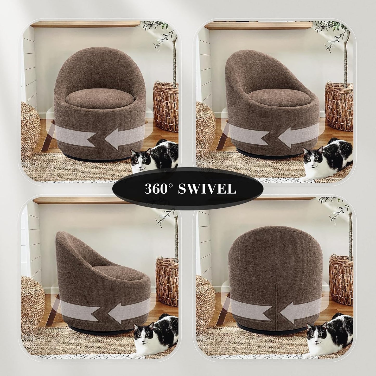 COLAMY Swivel Accent Chair Set of 2, 360° Swivel Round Chair with Hidden Storage, Modern Small Barrel Armchair for Living Room/Bedroom, Brown