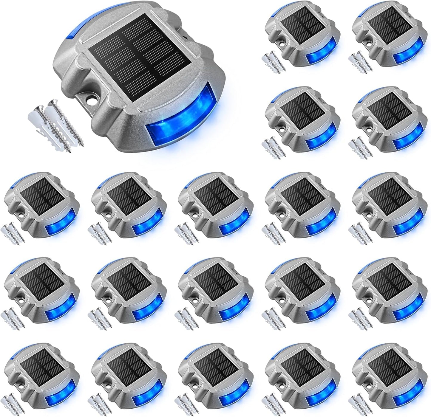 VOLISUN Solar Deck/Dock Lights, 20-Pack Led IP67 Waterproof Outdoor Warning Step Lights for Driveway Sidewalk Garden Pathway Yard (Blue)