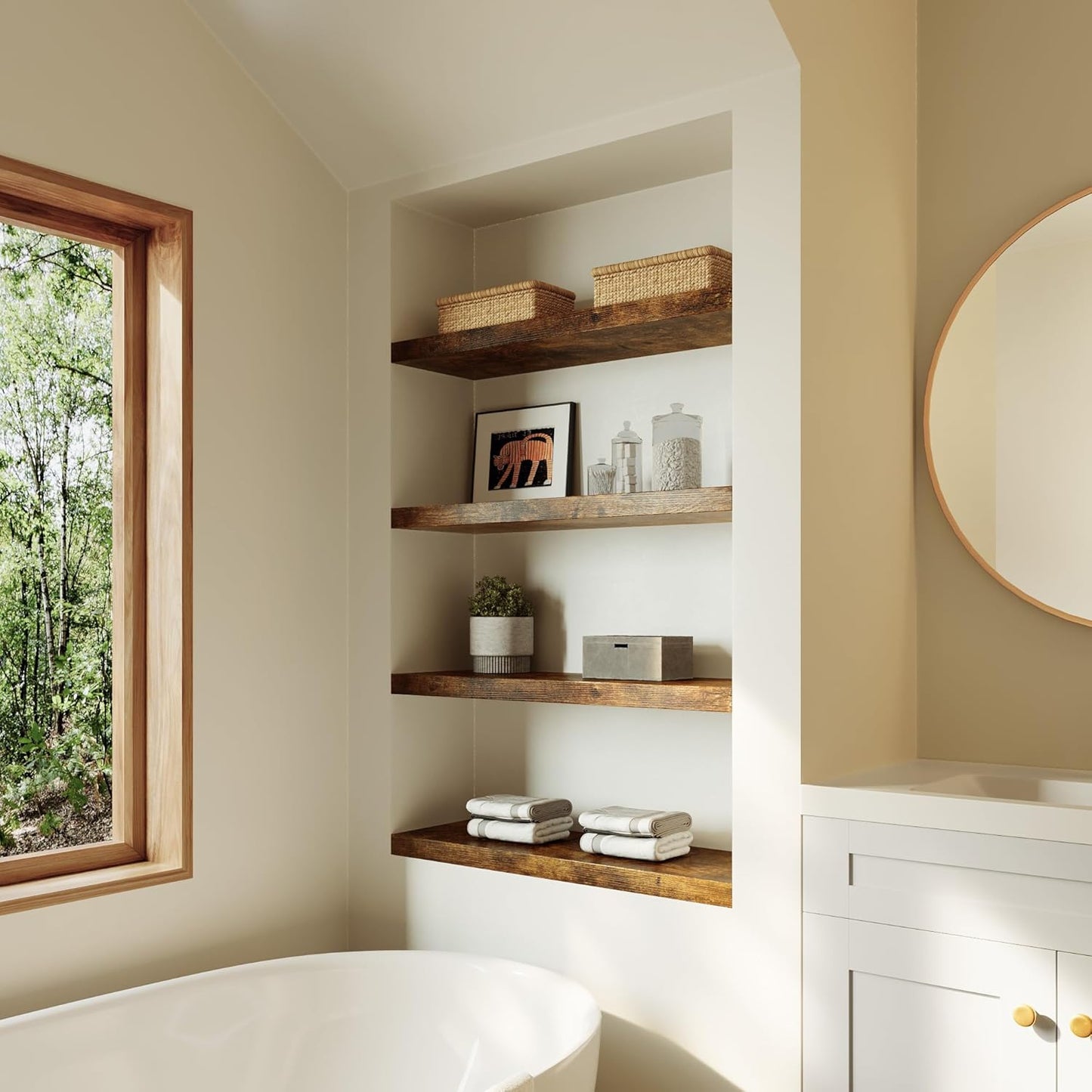 Large Floating Shelves for Wall Set of 2 Wooden Wall Shelves 36 in x 12.75 in x 2 in Room Decor Long Shelf with Invisible Wall Mount Bracket for Bedroom Kitchen Living Room Rustic Brown