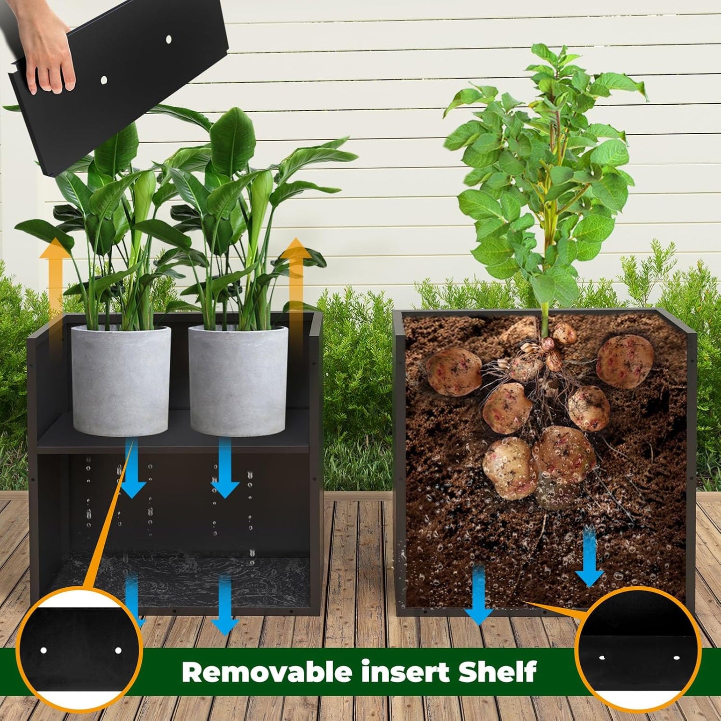 Galvanized Steel Metallic Heavy Planter for Outdoor Plants Metal Outdoor Planter Spliced Flower Box with Partitions for Outside,Indoor,Garden (Black, 30 * 12 * 24)