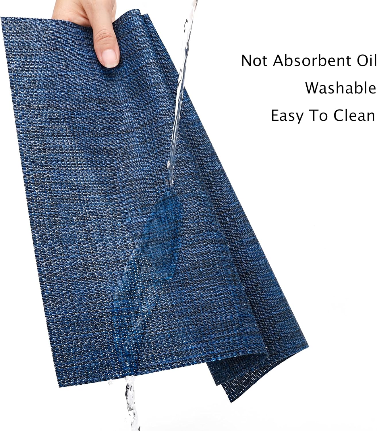 Myir JUN Placemats Set of 4, Vinyl Woven Placemats Place Mats Indoor Set of 4 Washable Table Mats Non-Slip Place mats for Dining Table (Dark Blue, Set of 4)