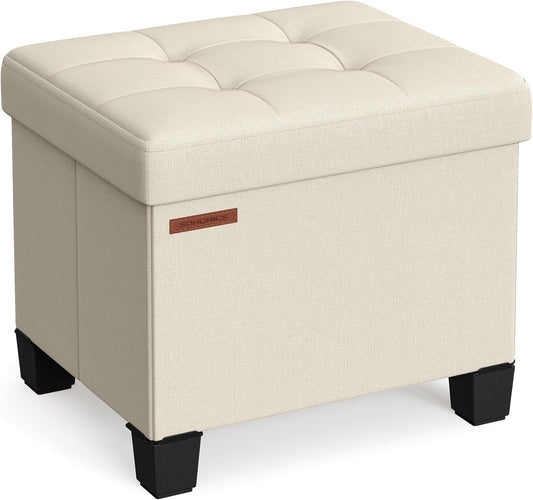SONGMICS Storage Ottoman, Small Ottoman Foot Rest with Legs, 12.6 x 15.8 x 13.2 Inches Foot Stool, Load up to 660 lb, for Living Room, Bedroom, Dorm, Cream White ULSF012W01