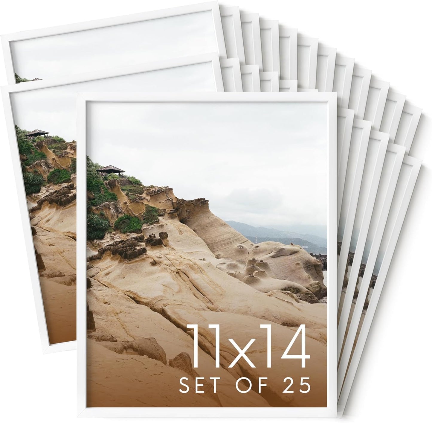 HAUS AND HUES 11x14 White Metal Picture Frames - Features Premium Aluminum, Vertical & Horizontal Hang, Shatterproof Plexiglass - Perfect for Home, Room, Office (11x14 in, White, Set of 25)