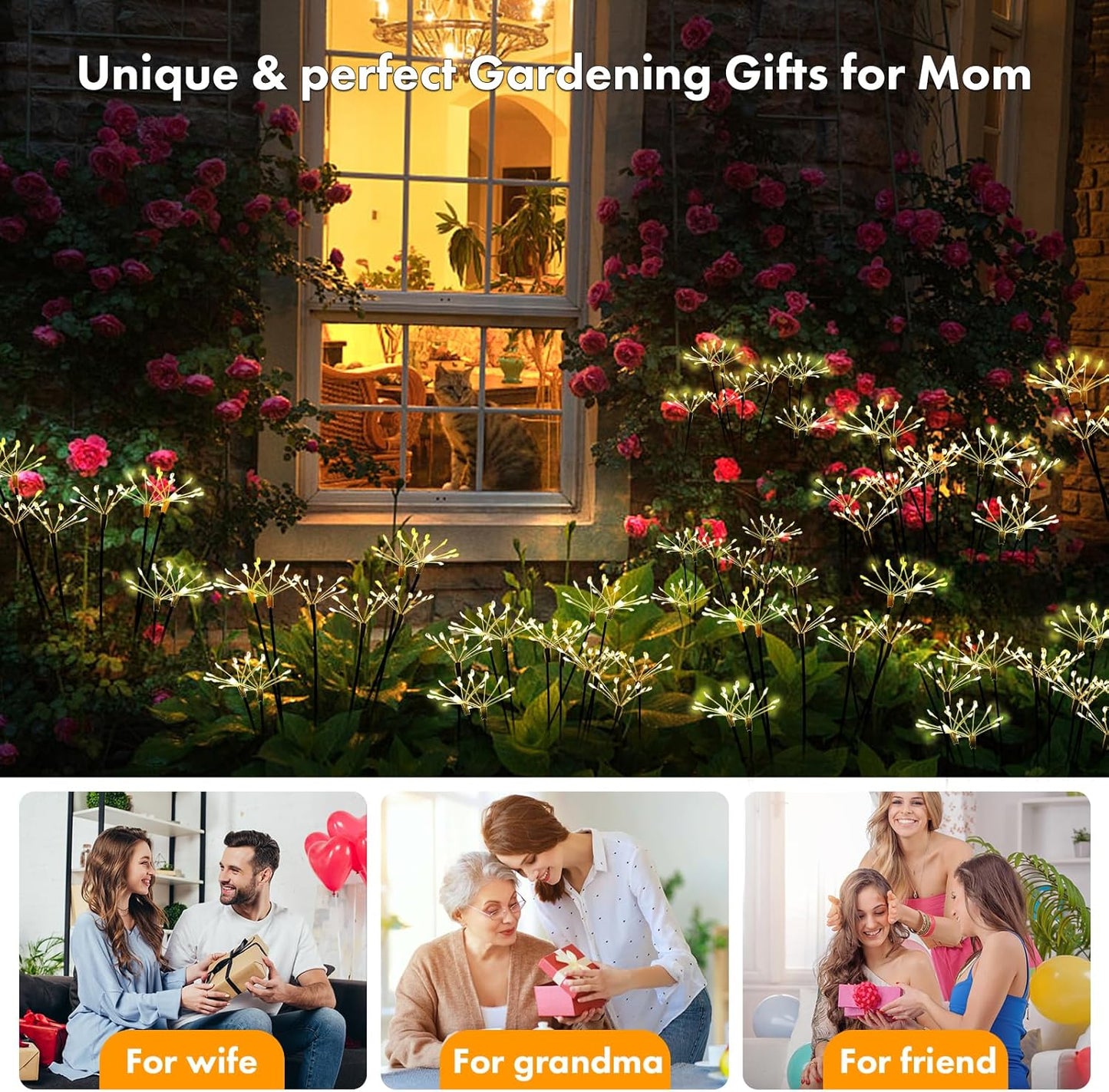 Kwaiffeo Solar Garden Lights Outdoor: Waterproof 2 Modes Twinkling Fireworks Light, Solar Lights for Outside Yard Pathway Garden Decor - Mothers Day Gardening Gifts for Women, Warm White -6Pack